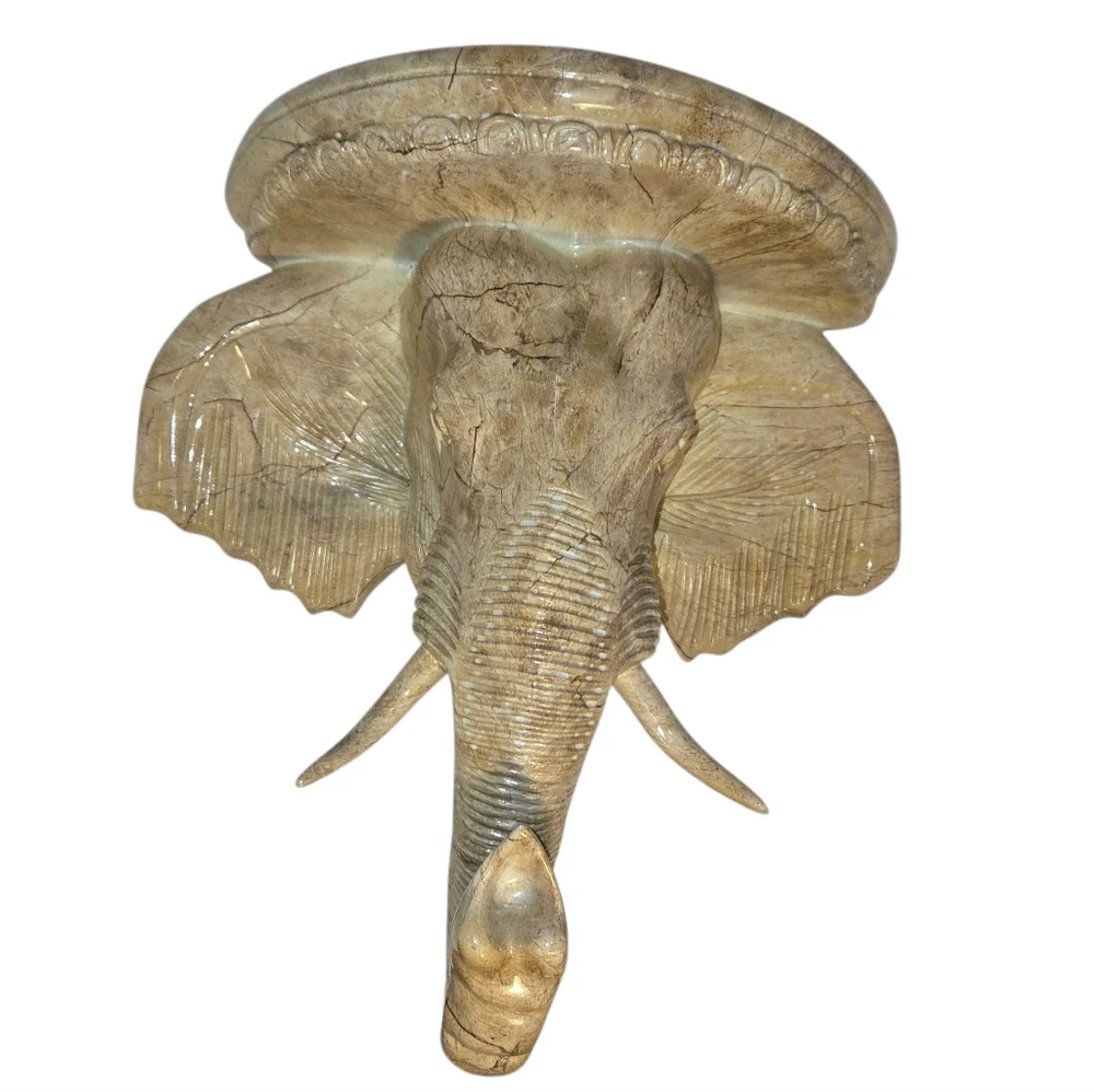 Elephant Head Resin Decorative Wall Shelf Faux Carved Old World Style Tusks NEW